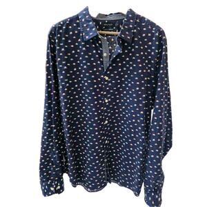 Nautica Men's XL Button Down Shirt Signature Print Stretch Slm Fit Sailboat Flag